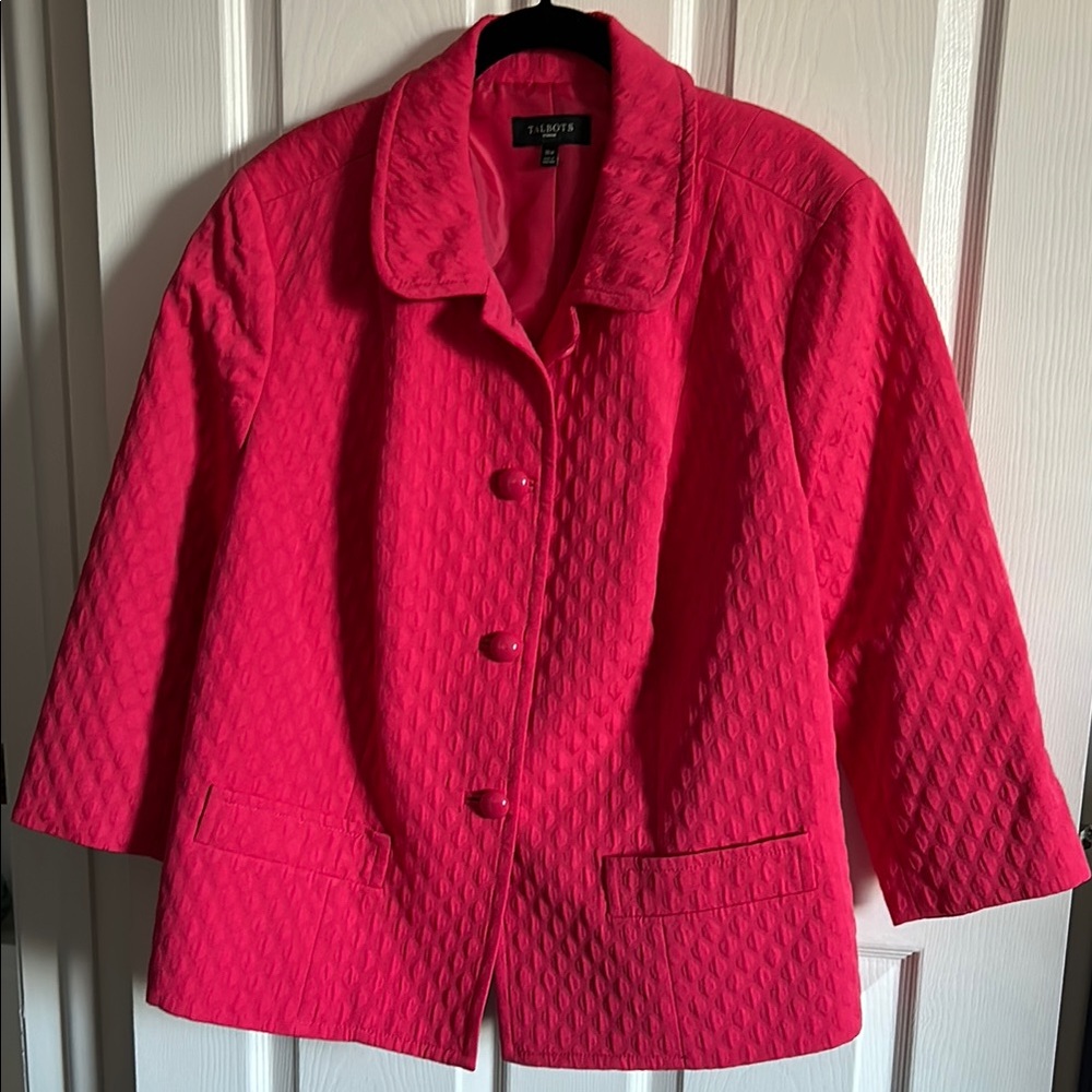 Talbots Pink Blazer Quilted Jacket with 3/4 Sleeves